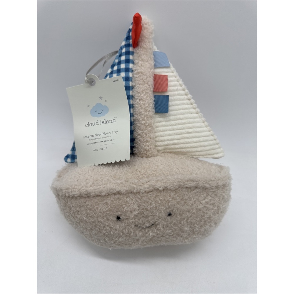 Plush Blue Gingham Sailboat Lovey Toy Crinkles New With Tags